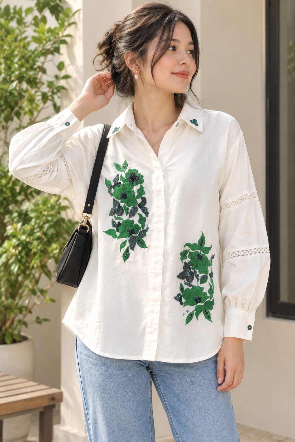 Verdant Bloom Embroidered Shirt