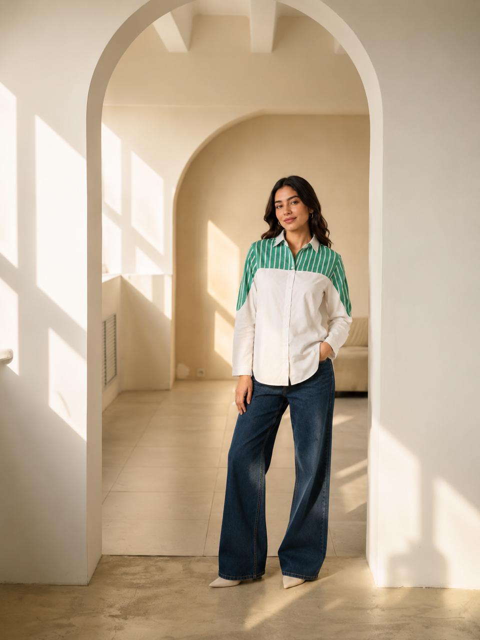 Emerald Stripe Contrast Shirt