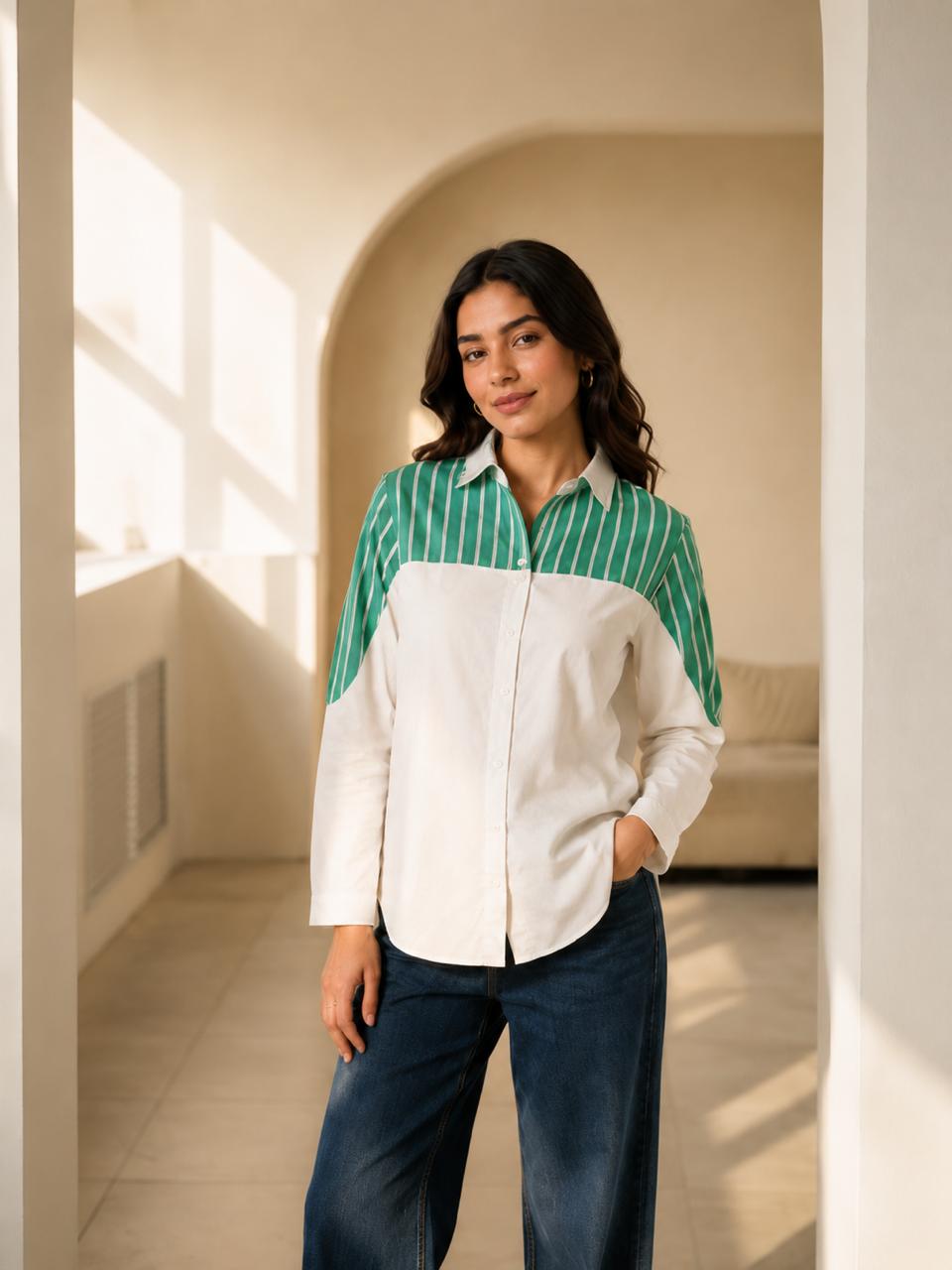 Emerald Stripe Contrast Shirt