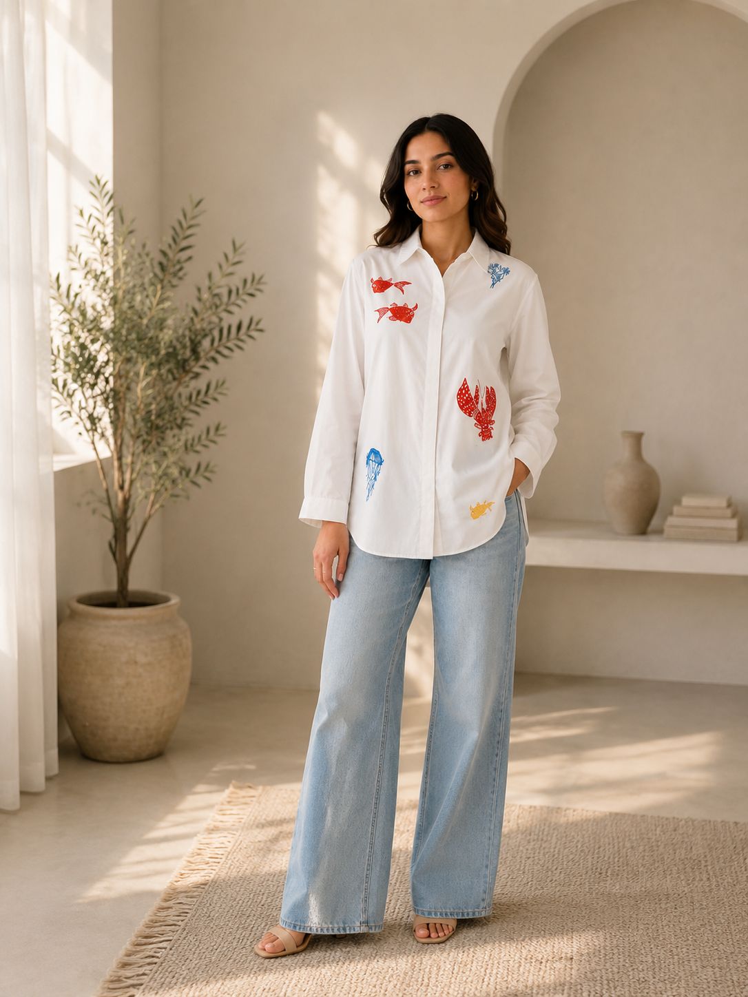 Oceanic Charm Embroidered Shirt