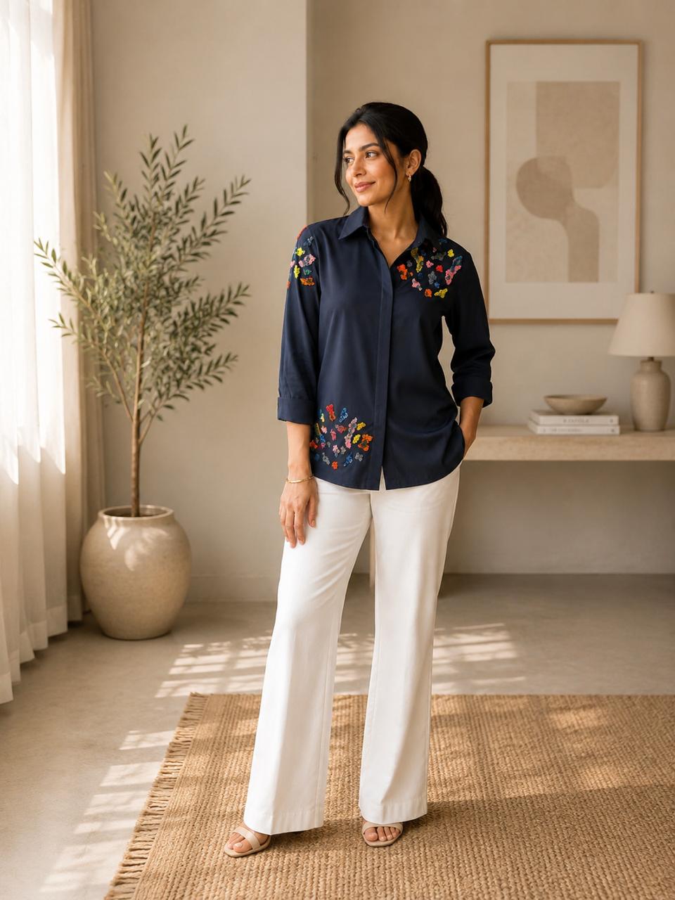 Midnight Bloom Embroidered Shirt