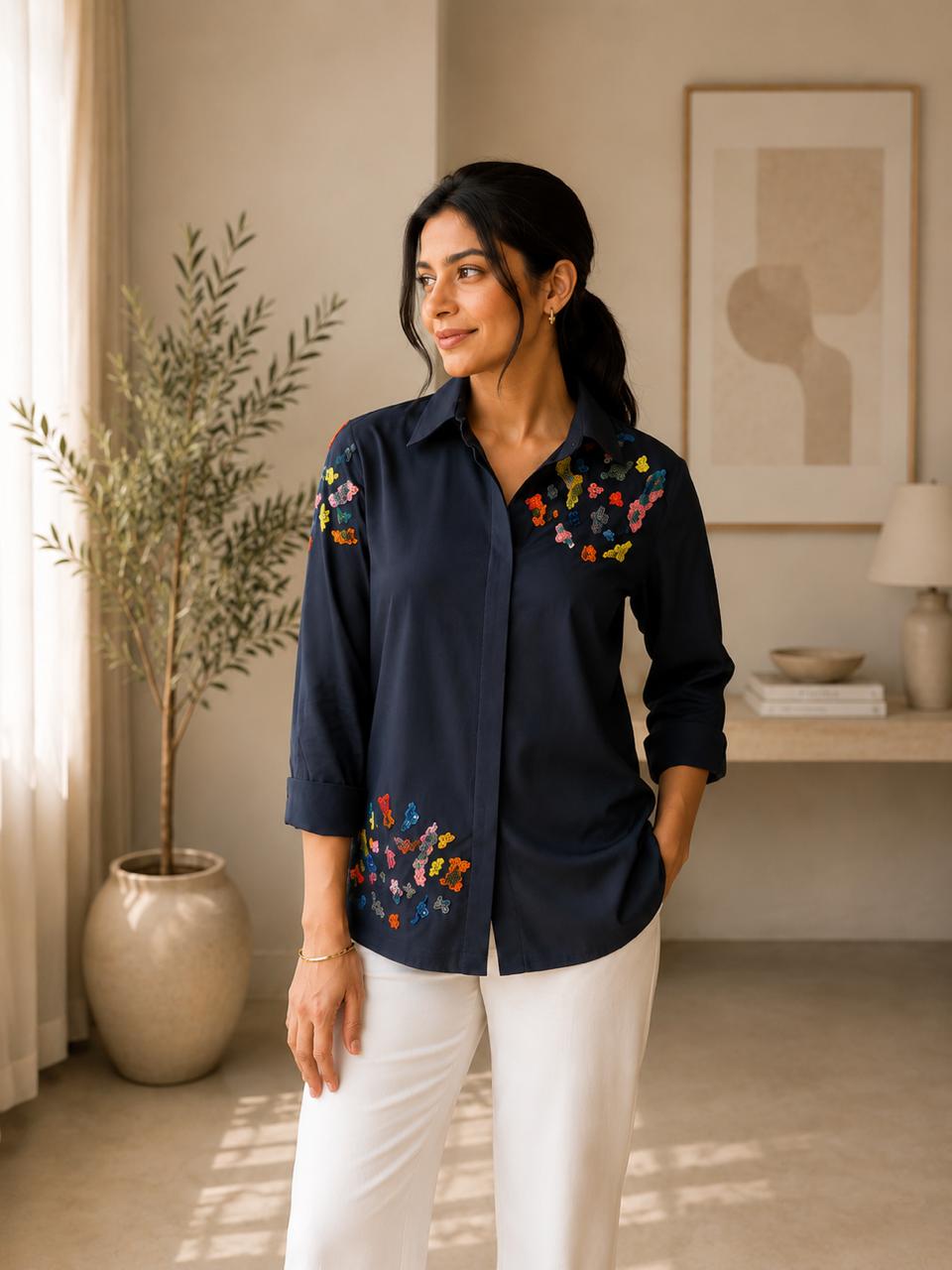 Midnight Bloom Embroidered Shirt