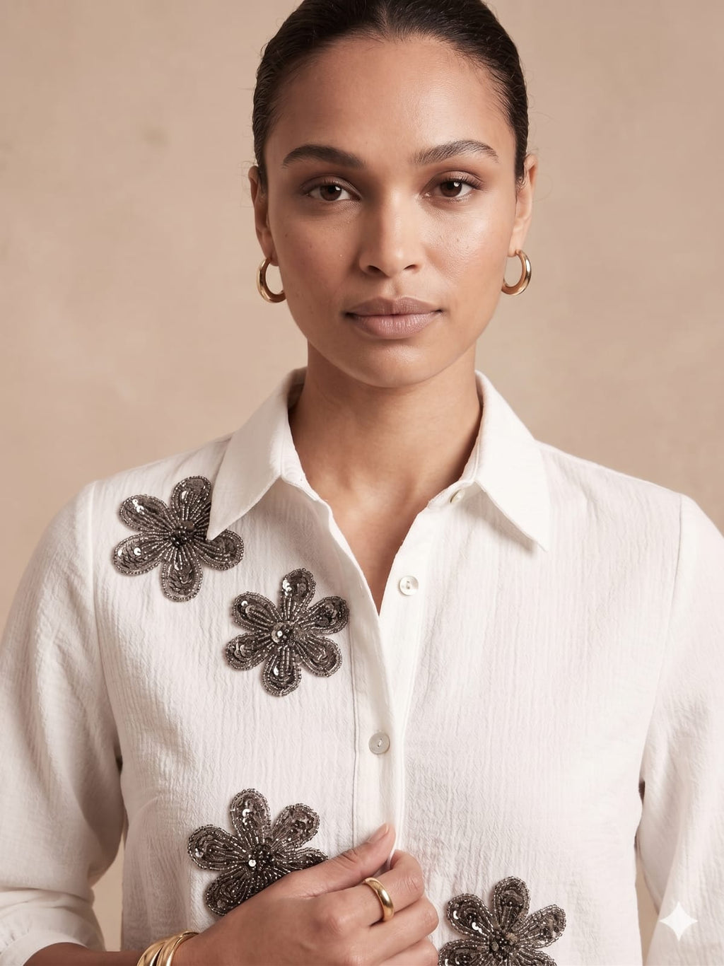 Ivory Bloom Embellished Shirt