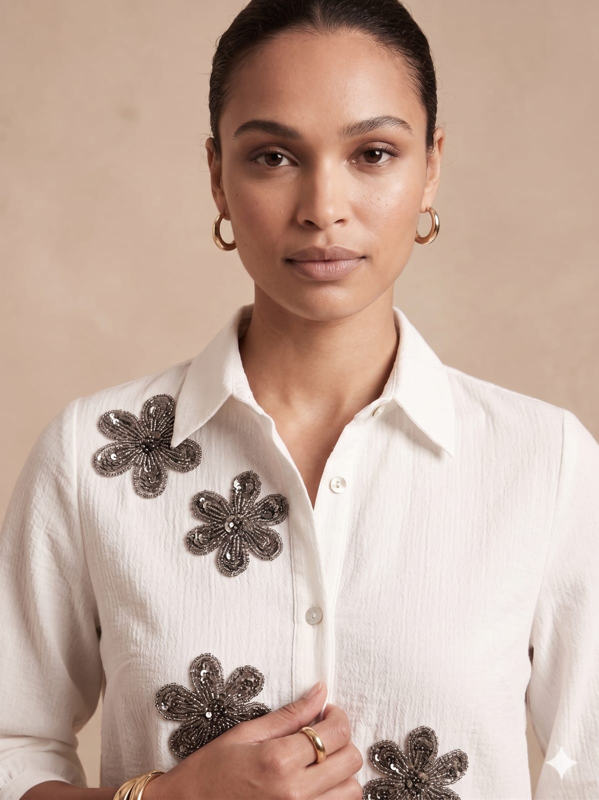 Ivory Bloom Embellished Shirt