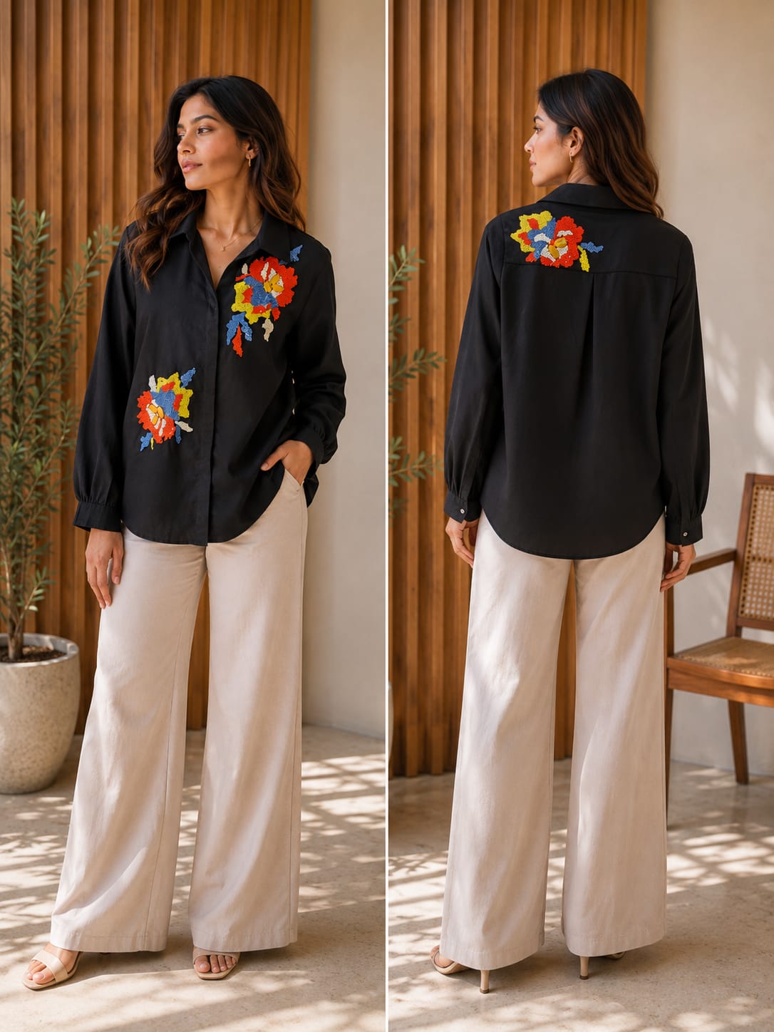 Midnight bloom Embroidered Shirt