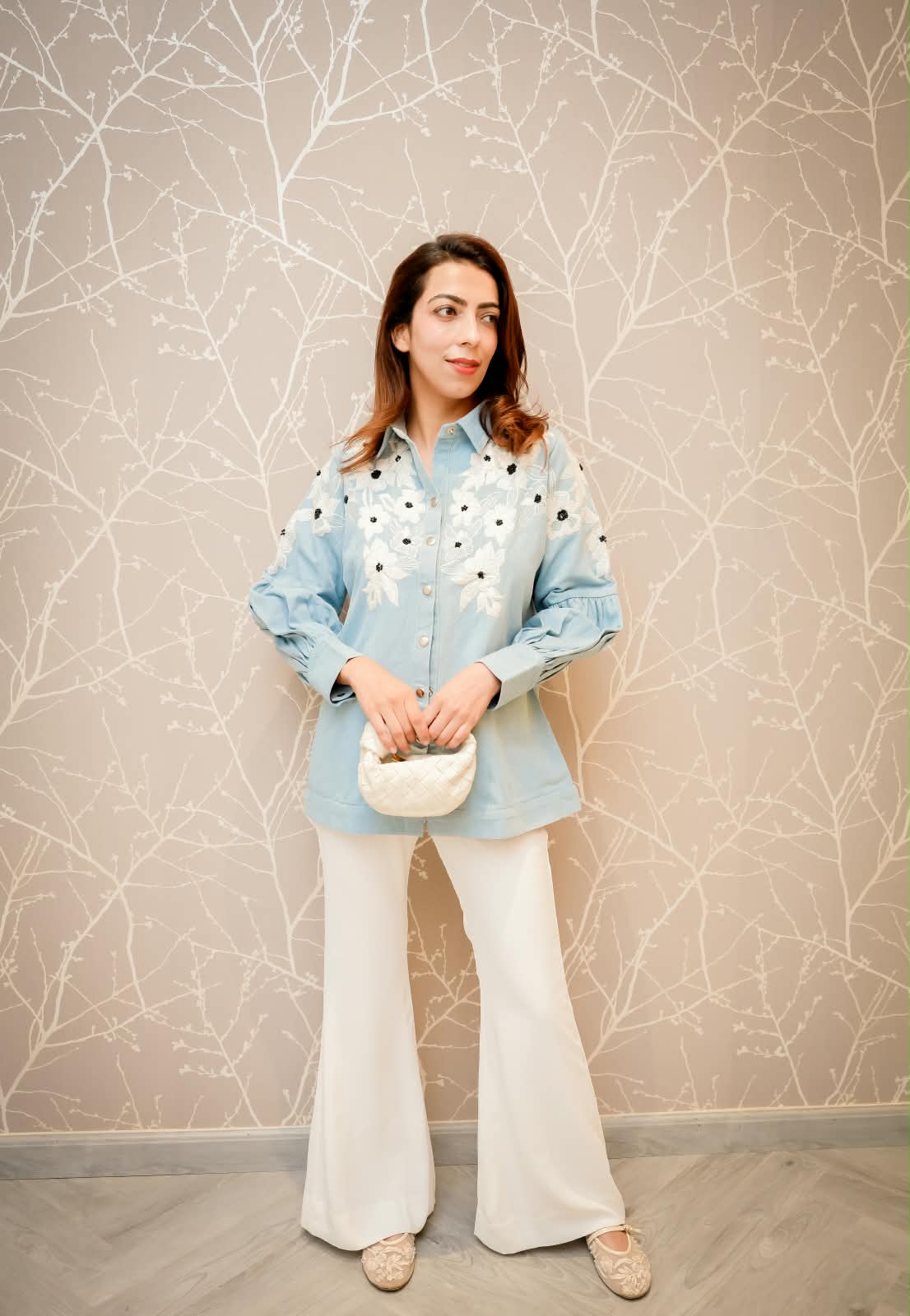 Azure Bloom Embroidered Shirt