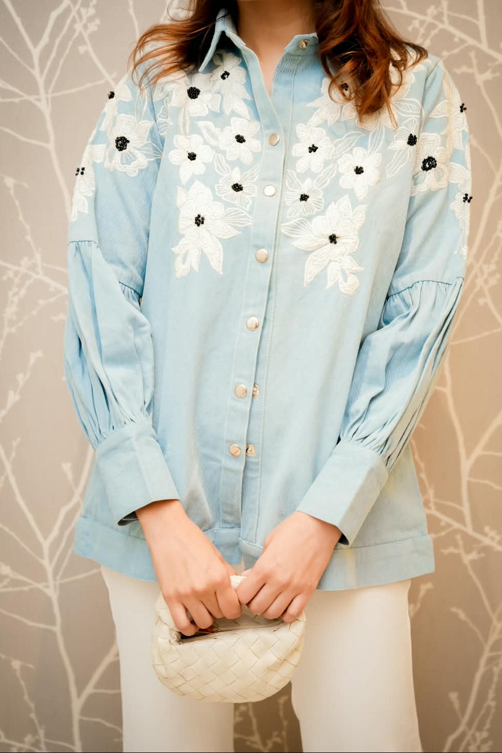 Azure Bloom Embroidered Shirt