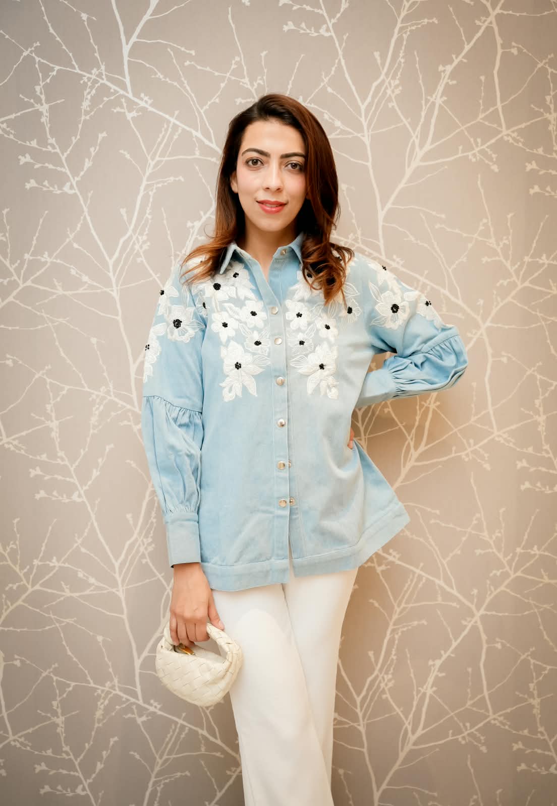Azure Bloom Embroidered Shirt