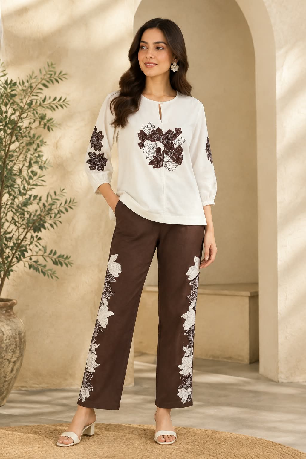 Ivory Floral Embroidered Co-Ord Set