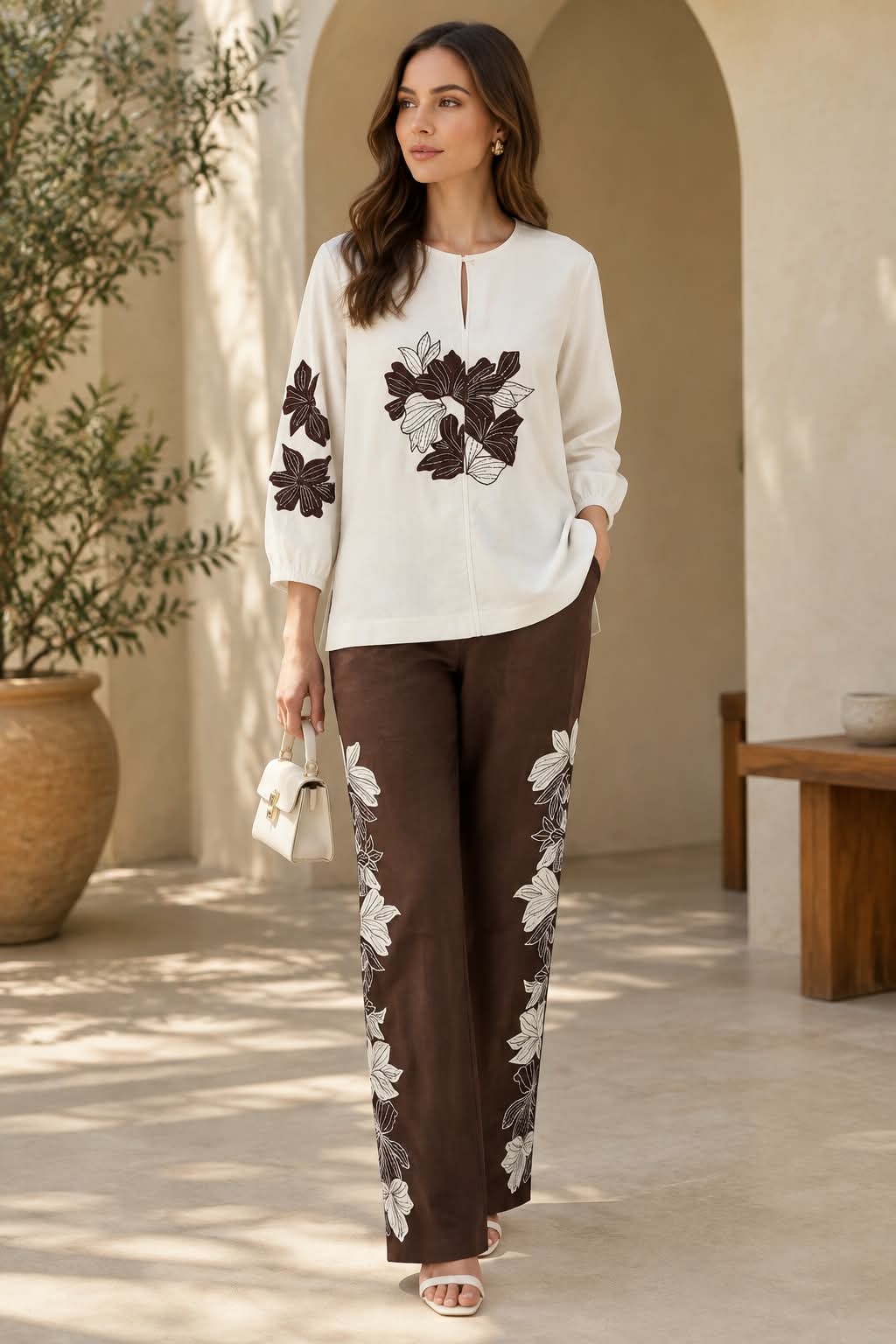 Ivory Floral Embroidered Co-Ord Set