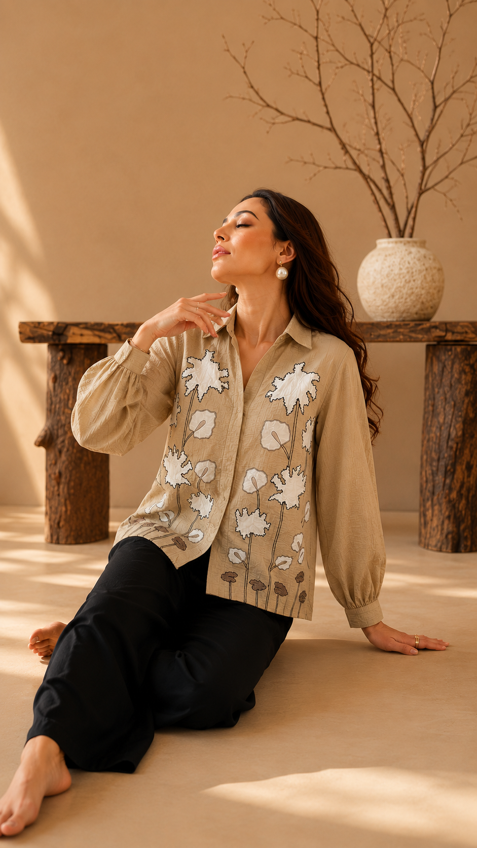 Sand Dune Floral Embroidered Shirt