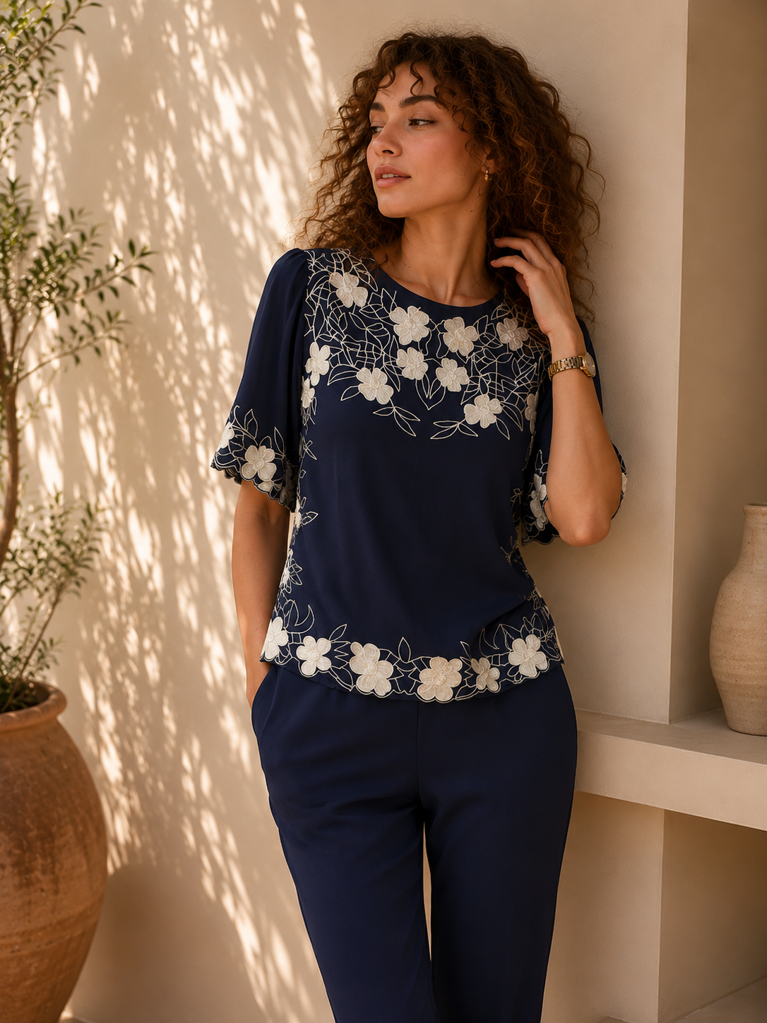 Midnight Blossom Embroidered Co-Ord Set