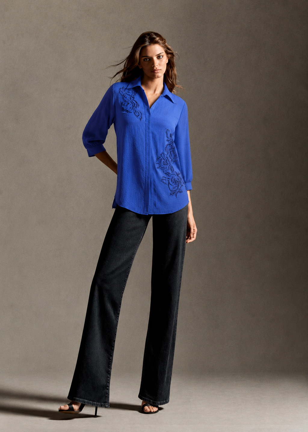 Sapphire Bloom Embroidered Shirt