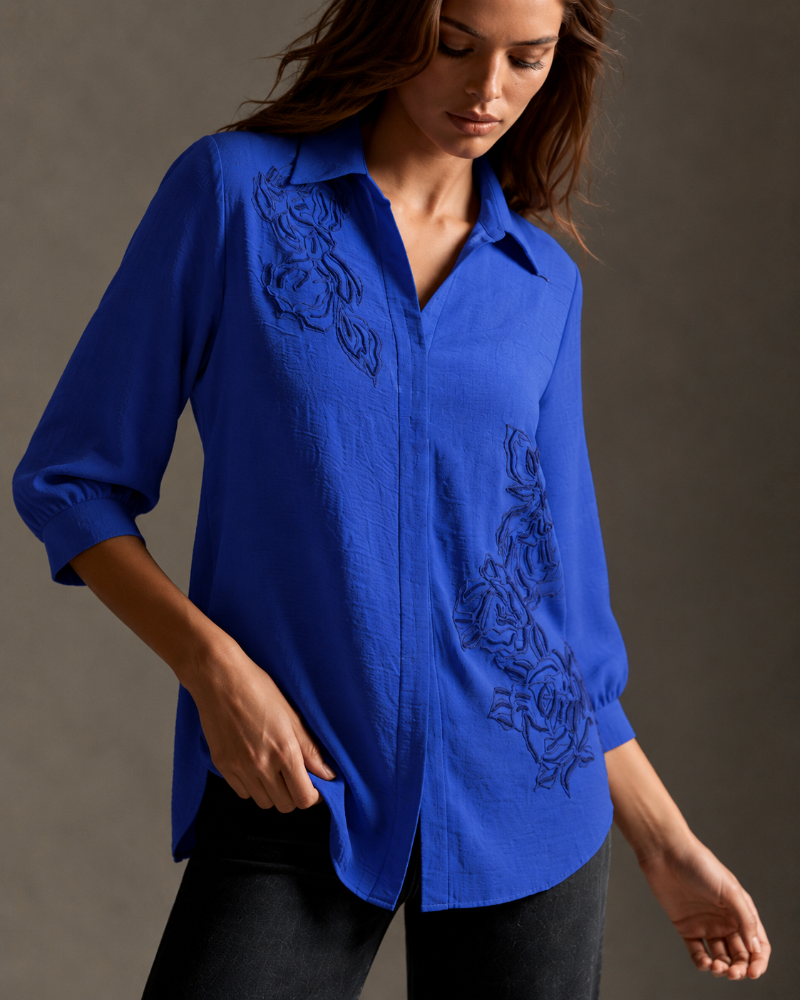 Sapphire Bloom Embroidered Shirt