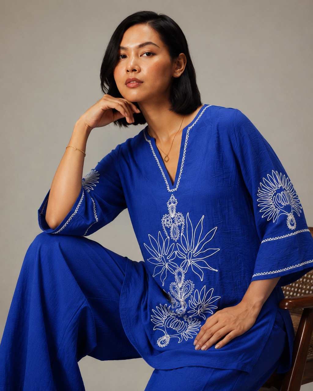 Royal Azure Embroidered Co-Ord Set