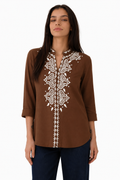 Cocoa Paisley Embroidered Tunic