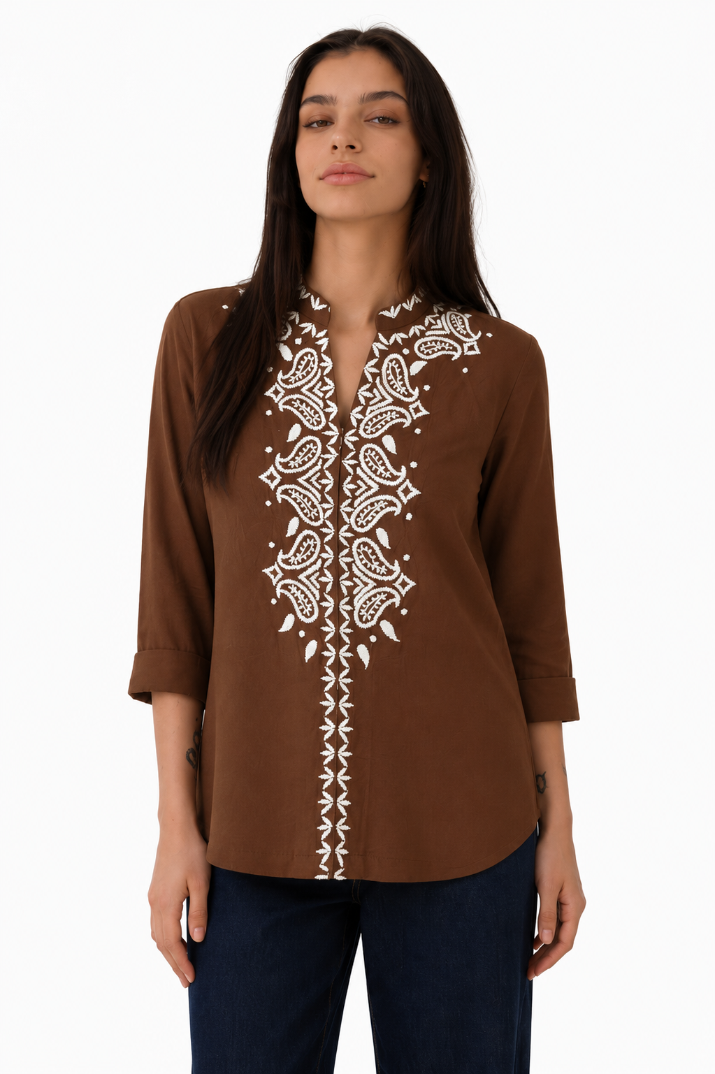 Cocoa Paisley Embroidered Tunic