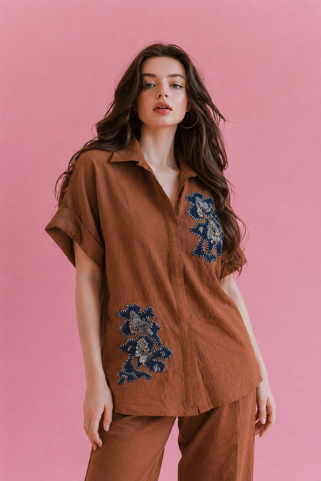 Cinnamon Bloom Appliqué Shirt