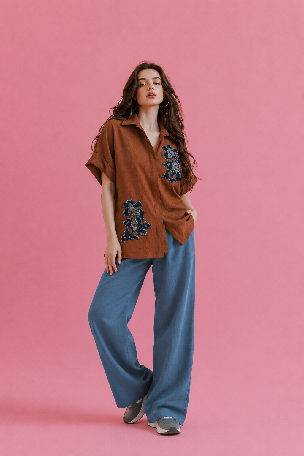 Cinnamon Bloom Appliqué Shirt