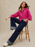 Fuchsia Crab Embroidered Statement Shirt