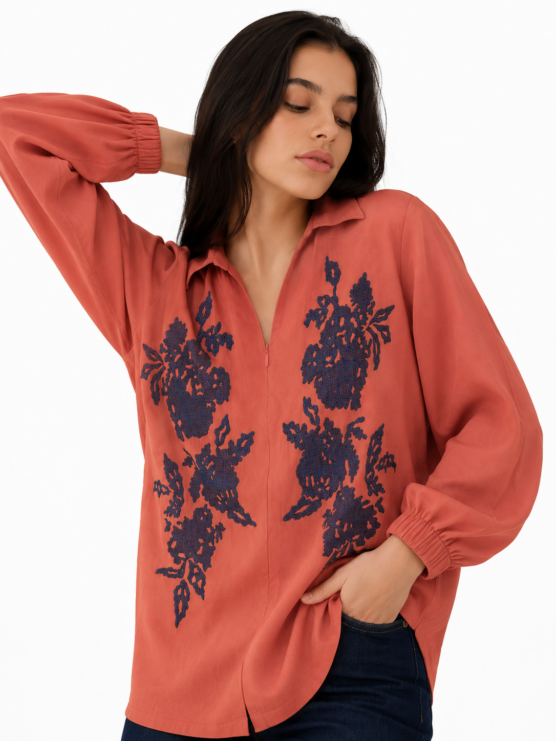 Terracotta Noir Embroidered Shirt