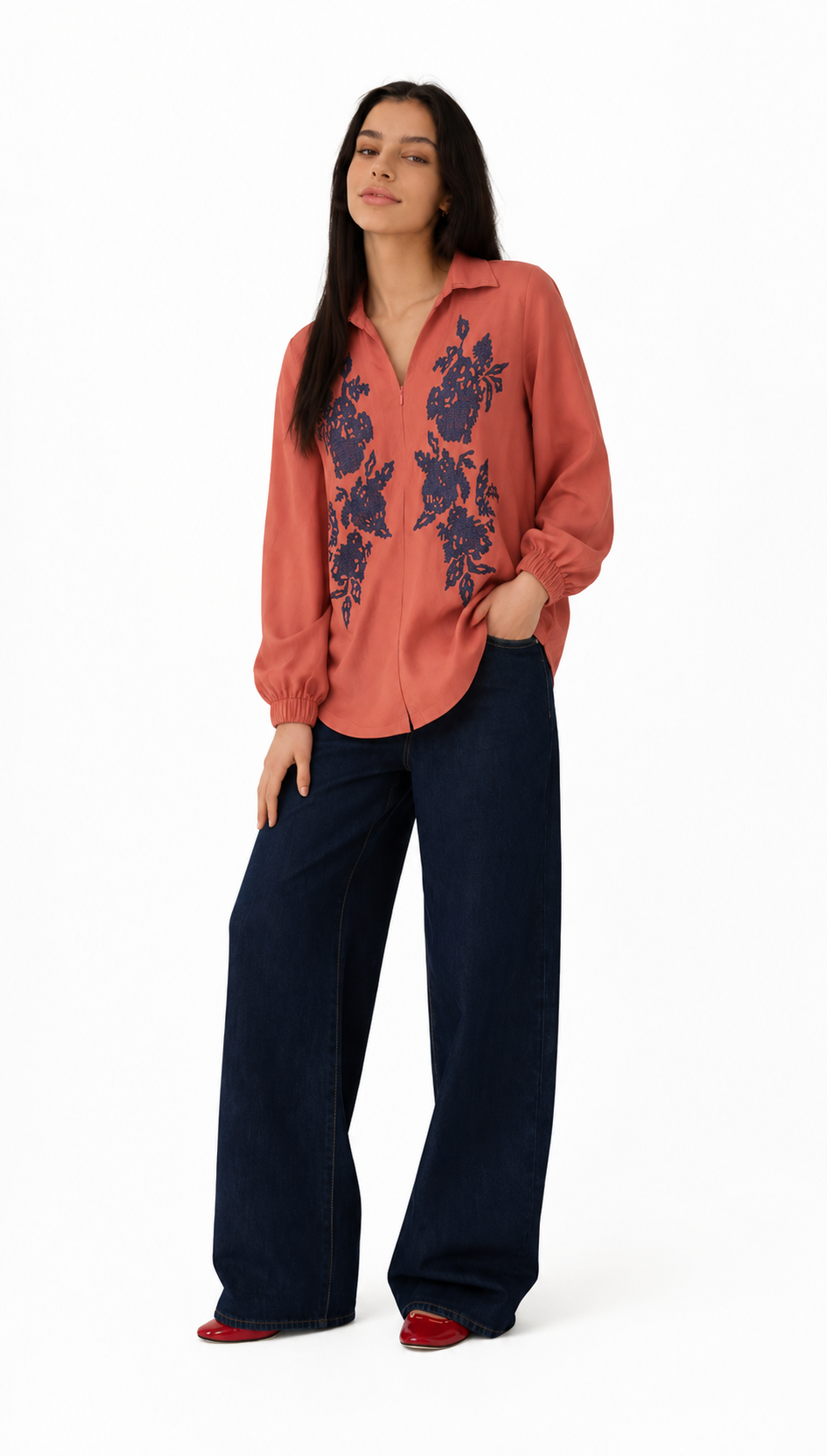 Terracotta Noir Embroidered Shirt