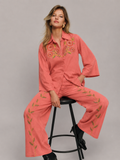 Coral Blossom Embroidered Co-Ord Set