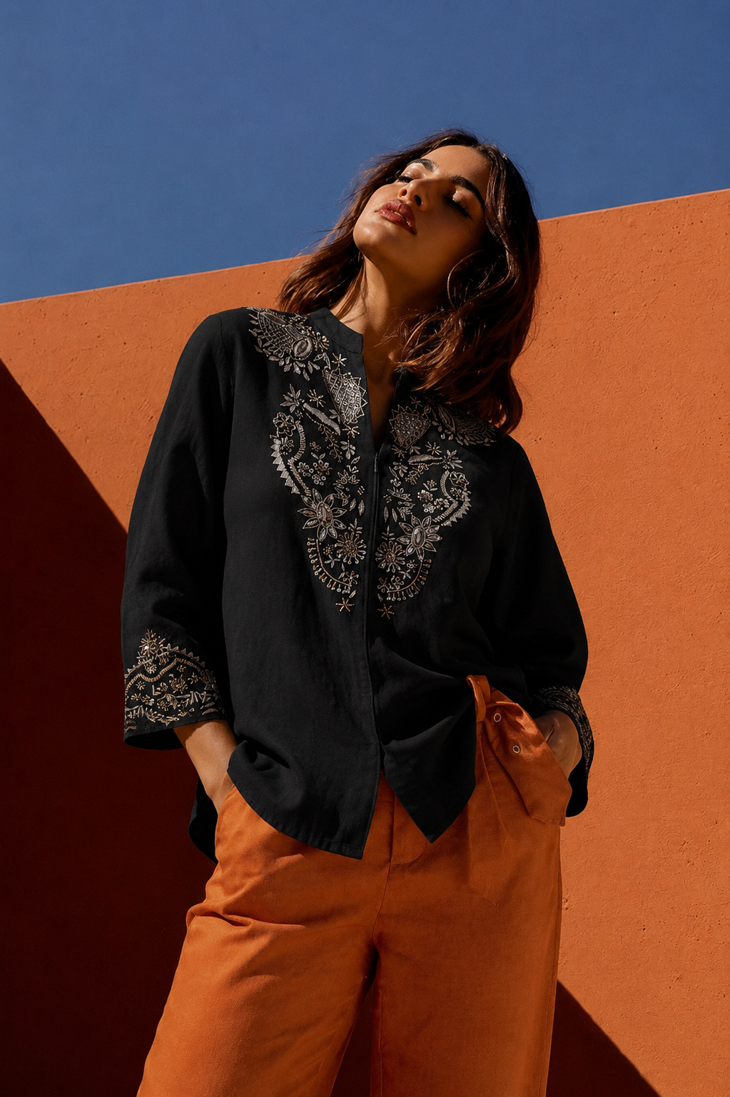 Noir Jardin Embroidered Tunic