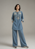 Powder Blue Lily Embroidered Co-Ord Set