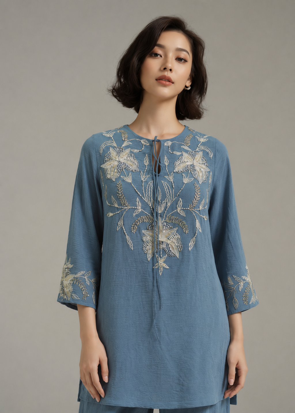 Powder Blue Lily Embroidered Co-Ord Set