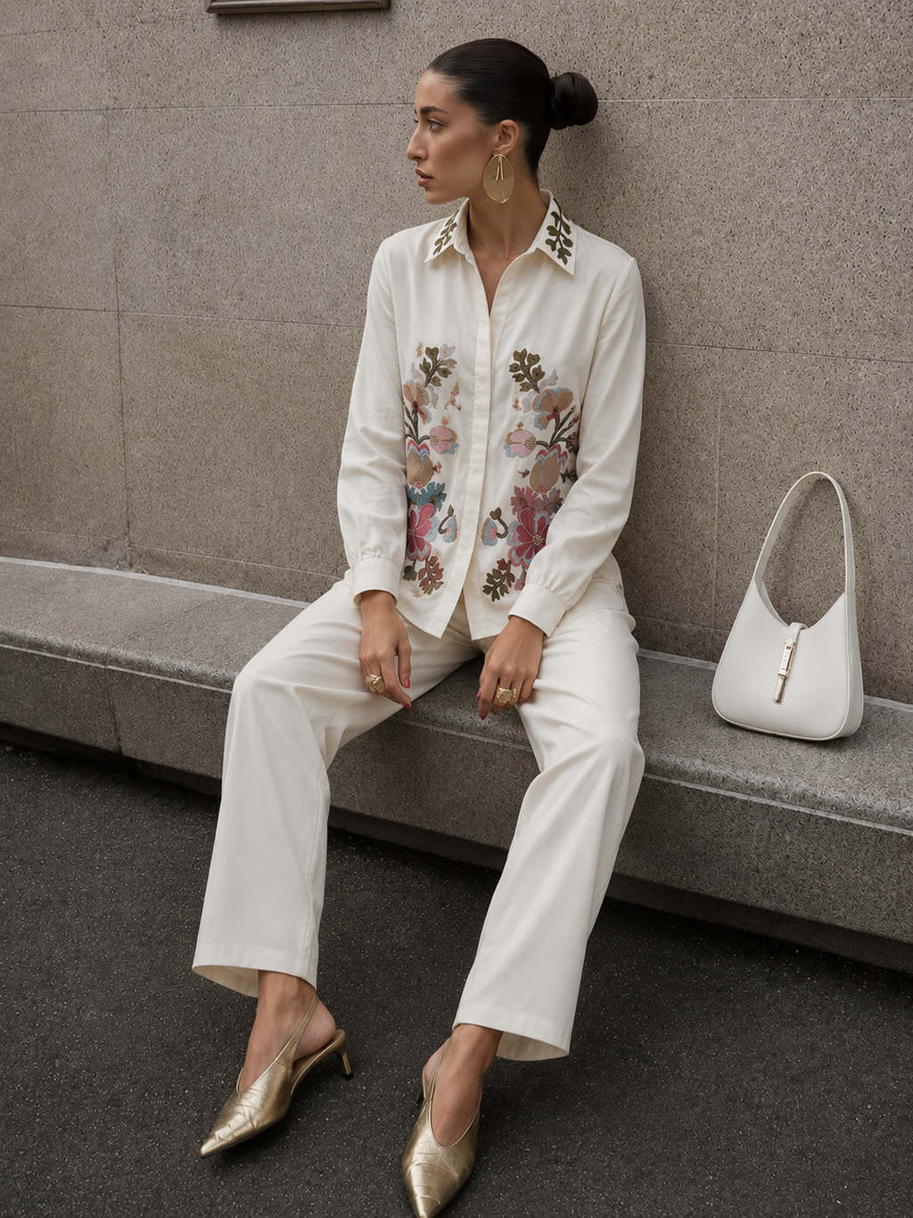 White Floral Embroidered Co-ord set