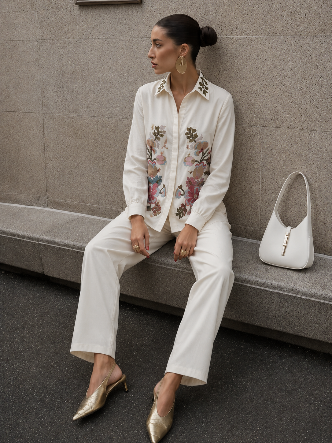 White Floral Embroidered Co-ord set