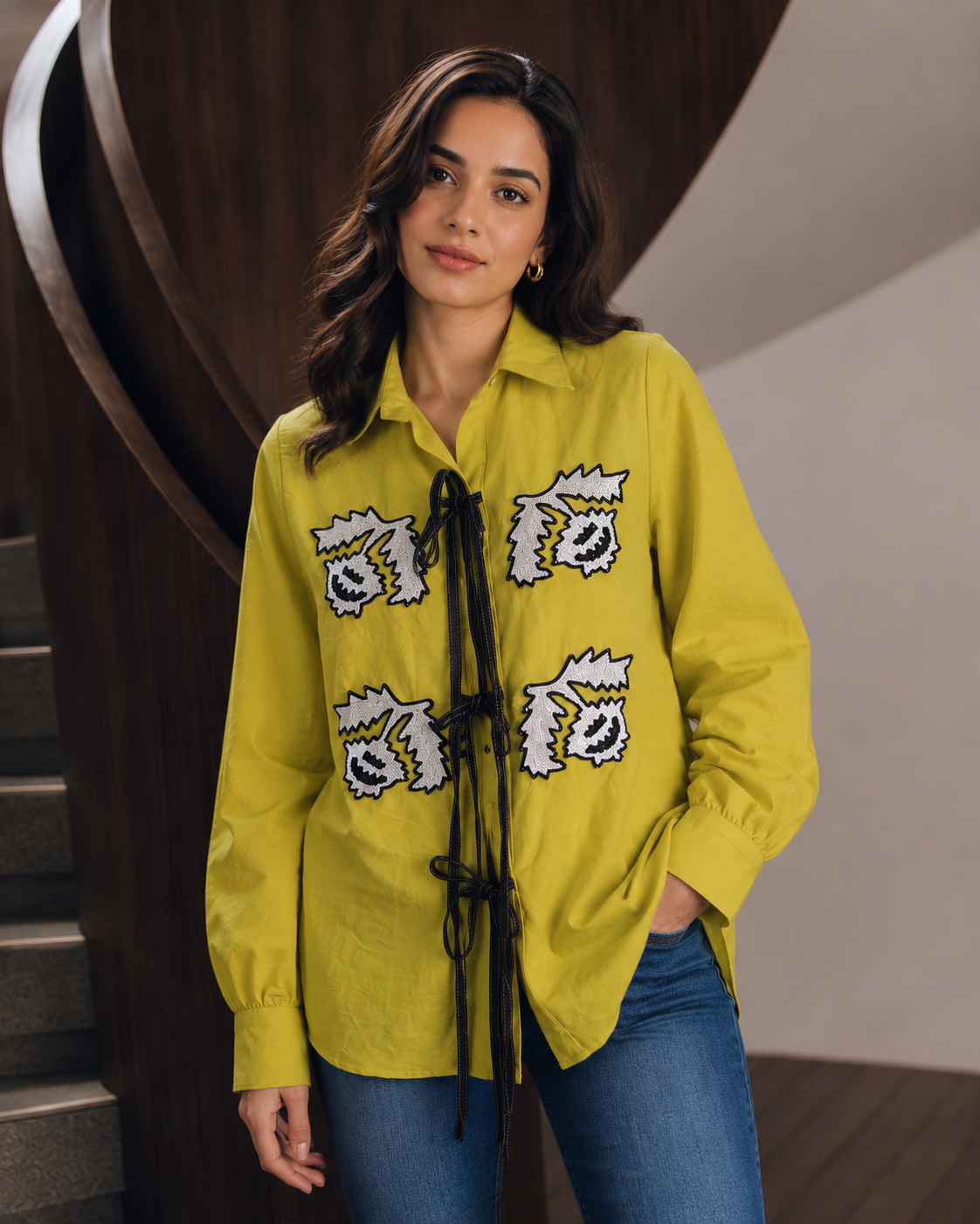 Citrine Bloom Embroidered Shirt